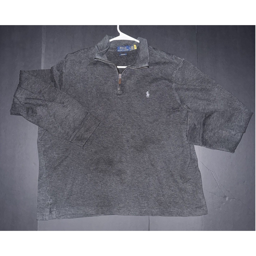 Men's Large Polo Ralph Lauren Gray 1/4 Zip Mock‎ Neck Logo Sweatshirt